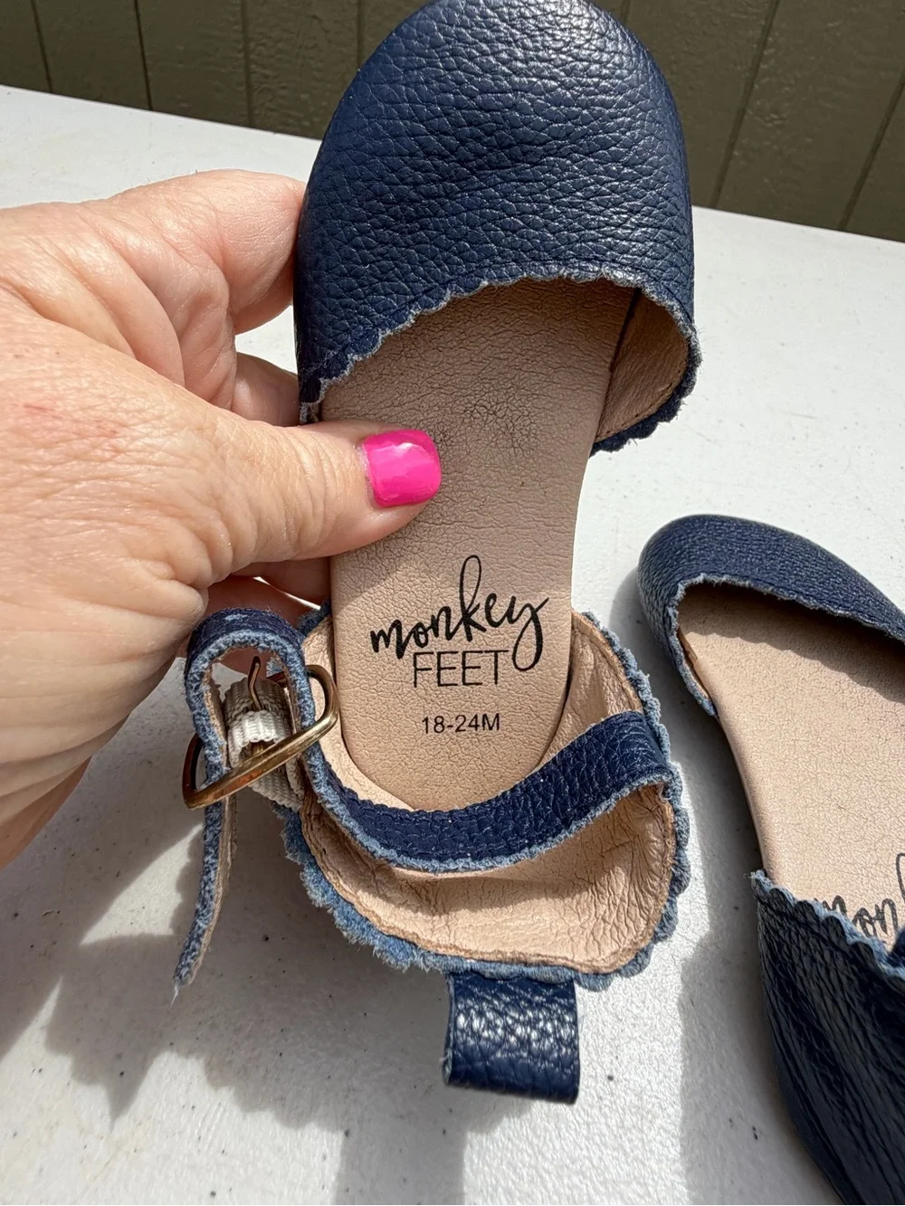 Monkey Feet  Girls' Navy Scalloped Ankle-Strap Flats